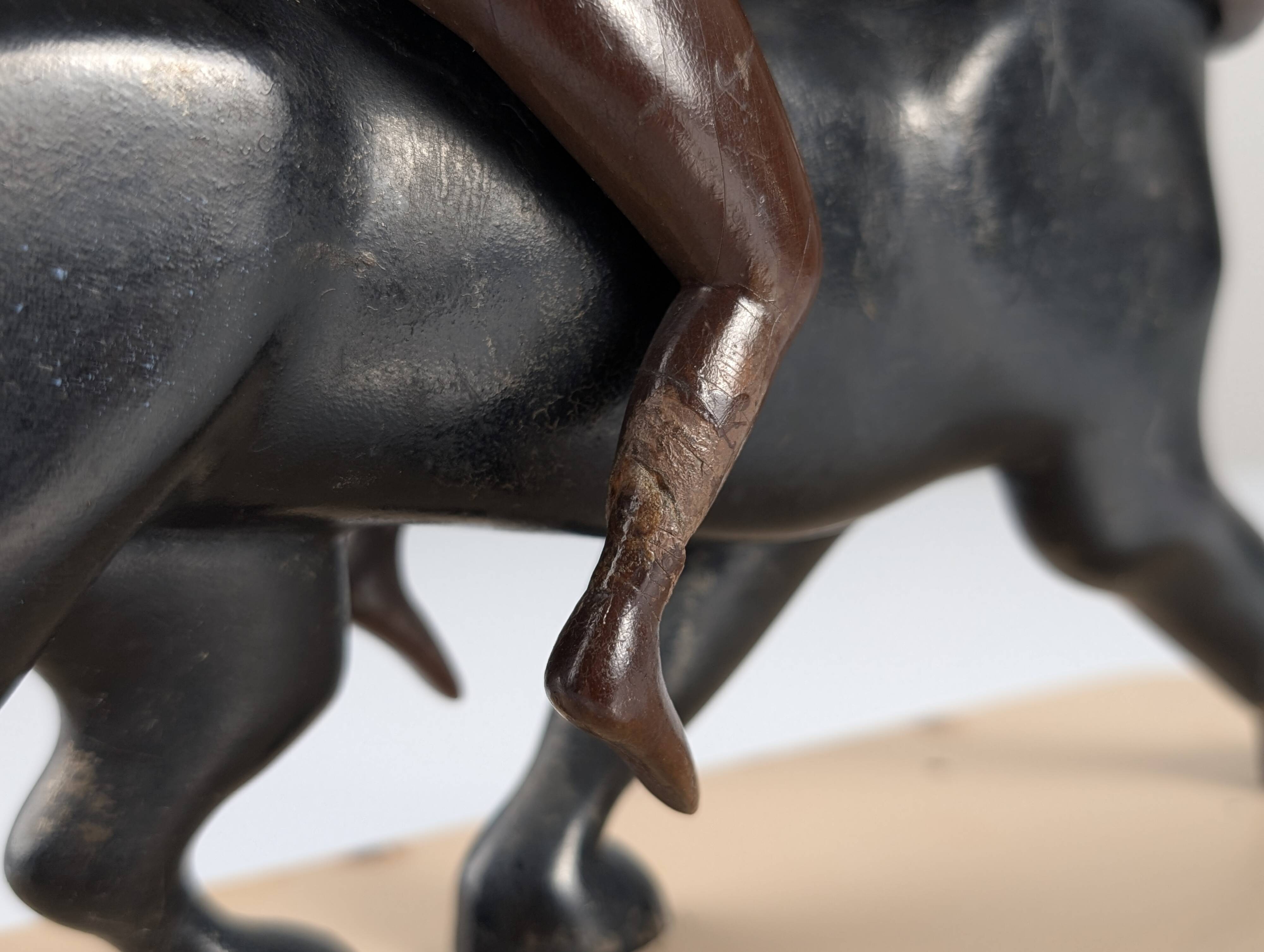 Ariadne and the Panther, Art Deco Sculpture in Wood and Brass, 1920s
