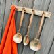 Brass holder with 3 brass & wood utensils