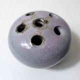 Vintage design stoneware flower frog, signed ball vase