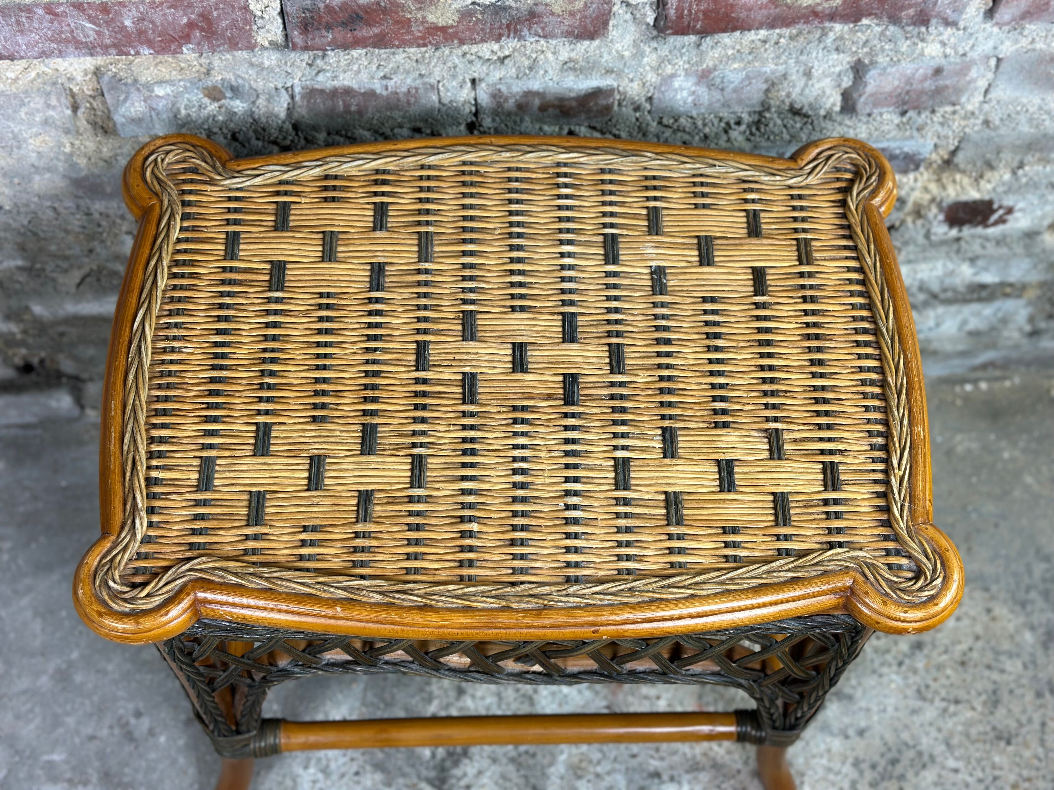 Vintage bamboo and rattan side table braided 1960