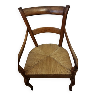 Louis Philippe armchair in wood and straw