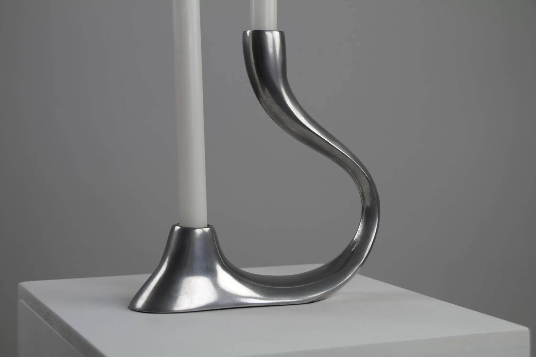 Cast Aluminium Two-Light Candle Holder – Sweden, 1970s