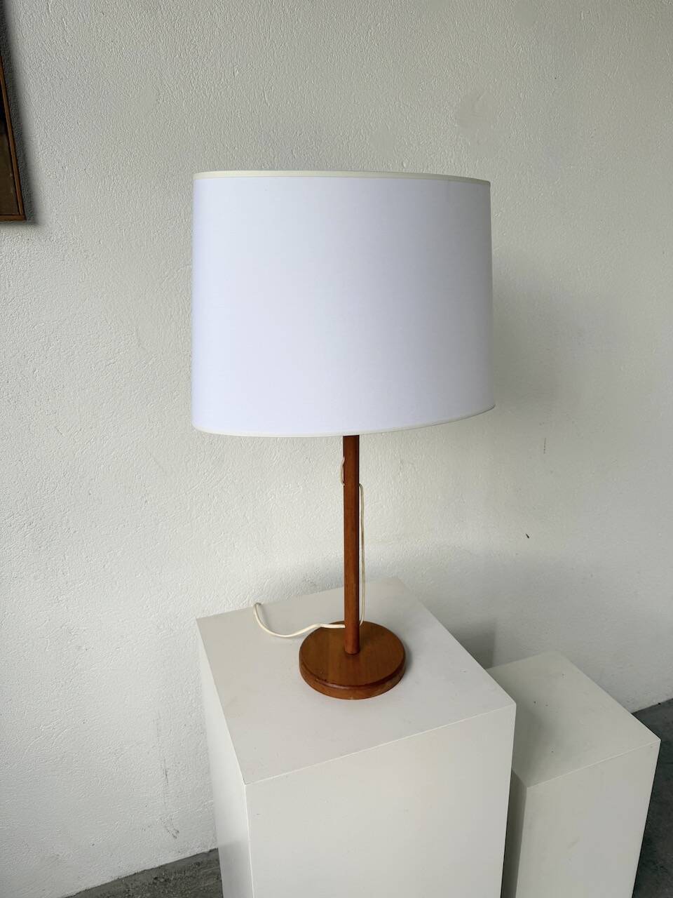 70s oak wood table lamp