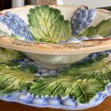 Grape slip compotier with plate - vintage majolica style ceramic drainer