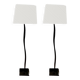 Pair of hammered black metal floor lamps with white shades.