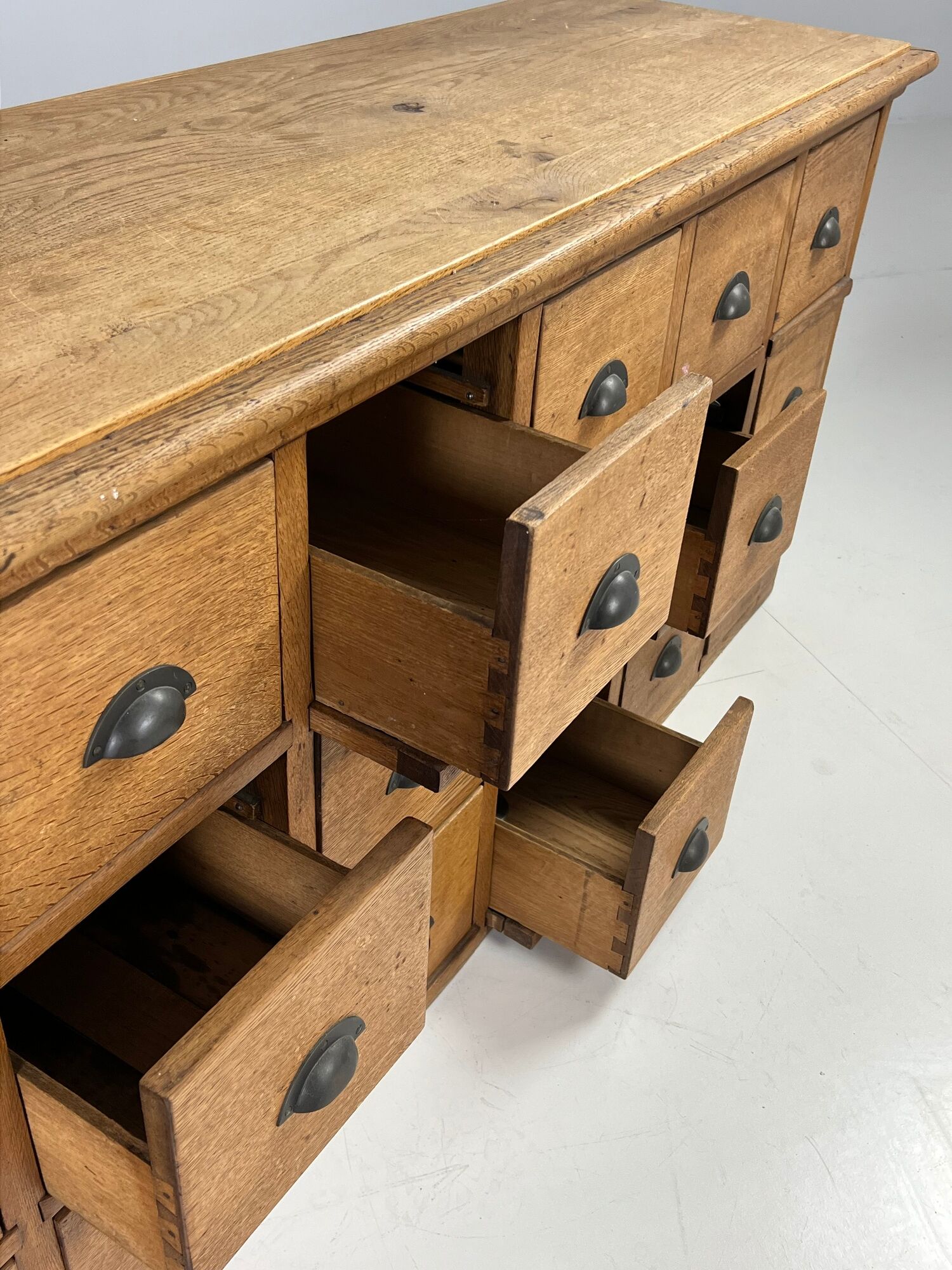 Pharmacy cabinet chest of drawers large oak antiques