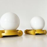 Pair of Tissot wall lights in wood and opaline globe, 1960