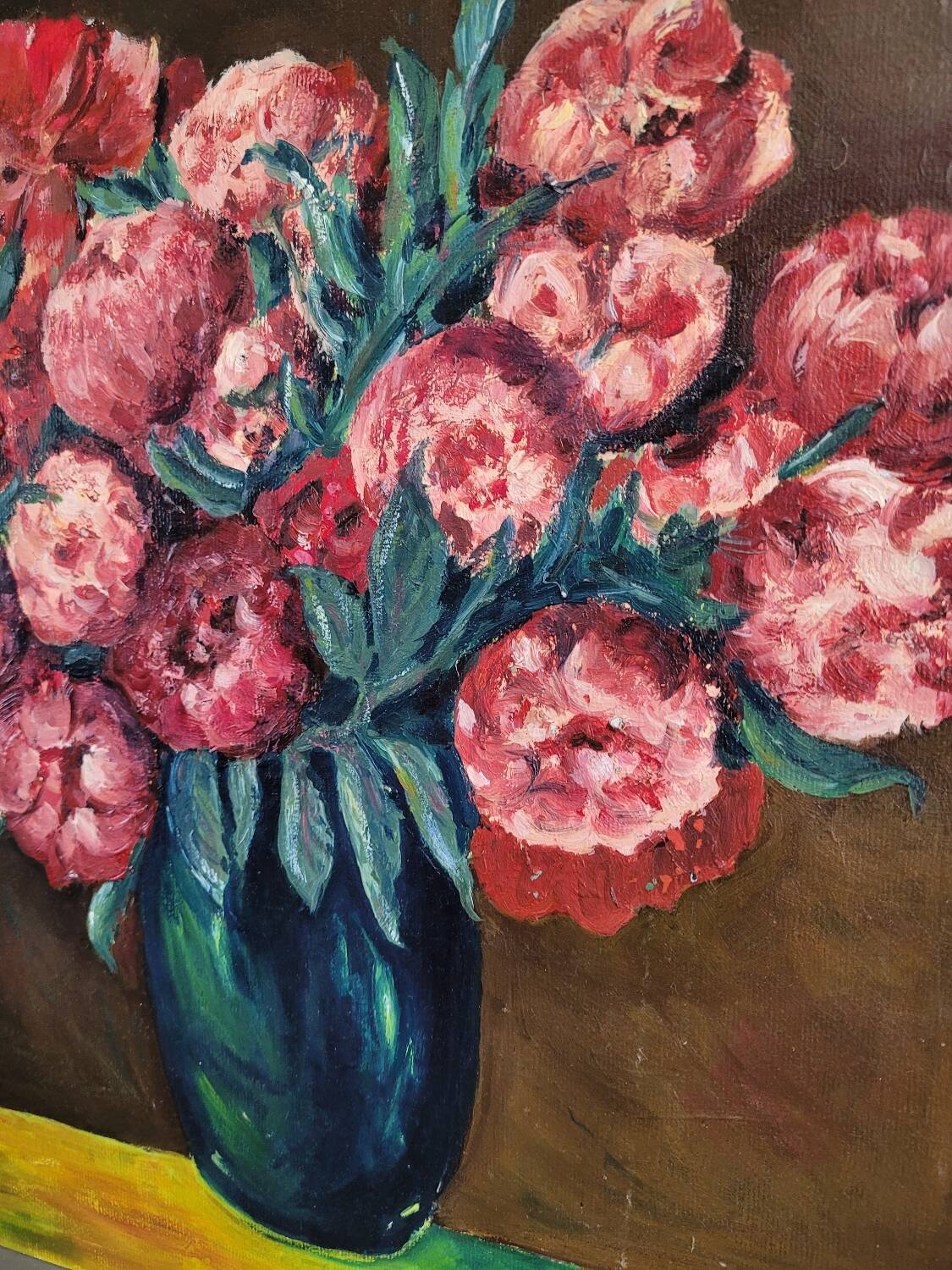 Oil painting on cardboard - bouquet of peonies