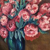Oil painting on cardboard - bouquet of peonies