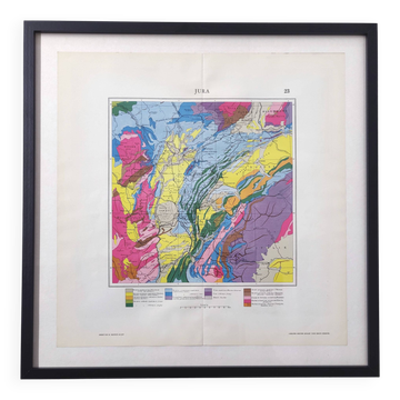 Vintage map of the Jura France Switzerland 43x43cm from 1950.