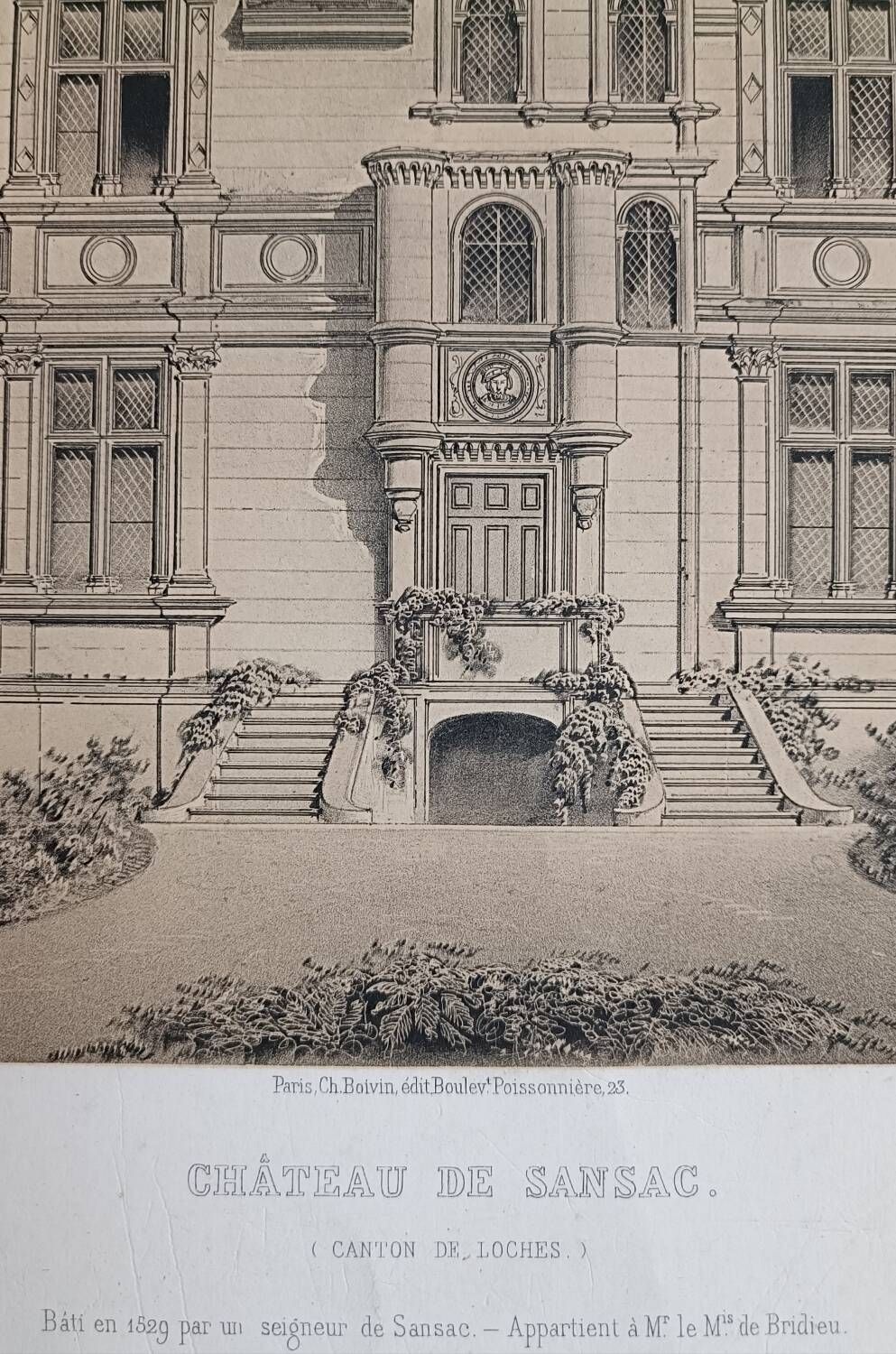 Lithograph Château de Sansac, Loches