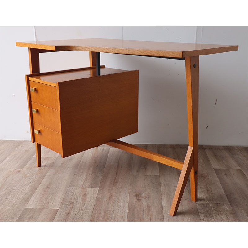 Bureau vintage asymétrique en bois 1960
