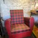 Red faux leather armchair