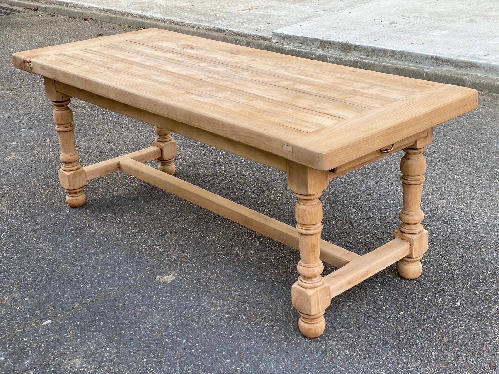 Renovated extendable farmhouse dining table made of solid wood, 200cm, 1950.