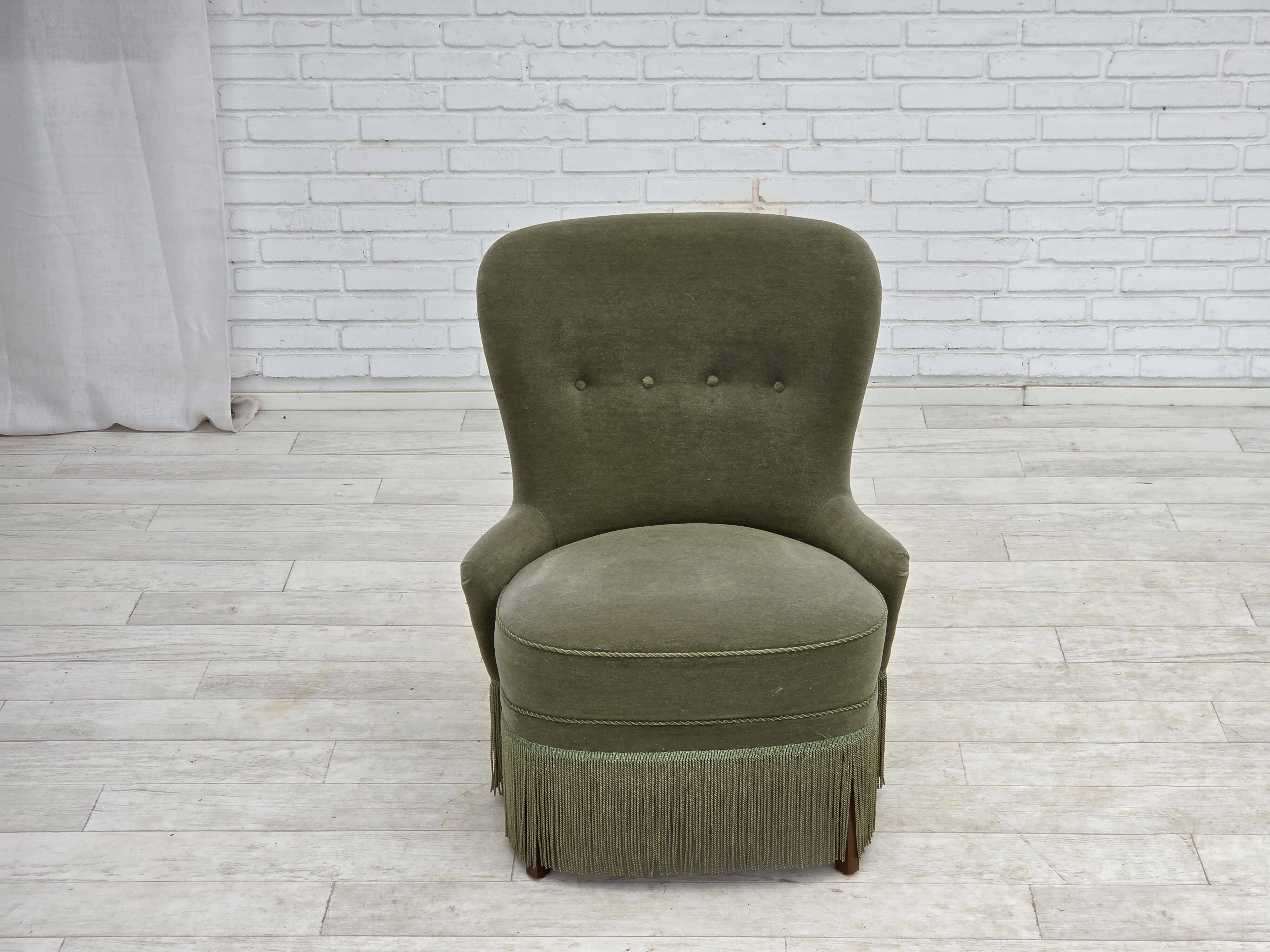 1970s, Danish armchair, green furniture velour.