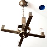 Art Deco period modernist four-light gilt brass pendant light circa 1930