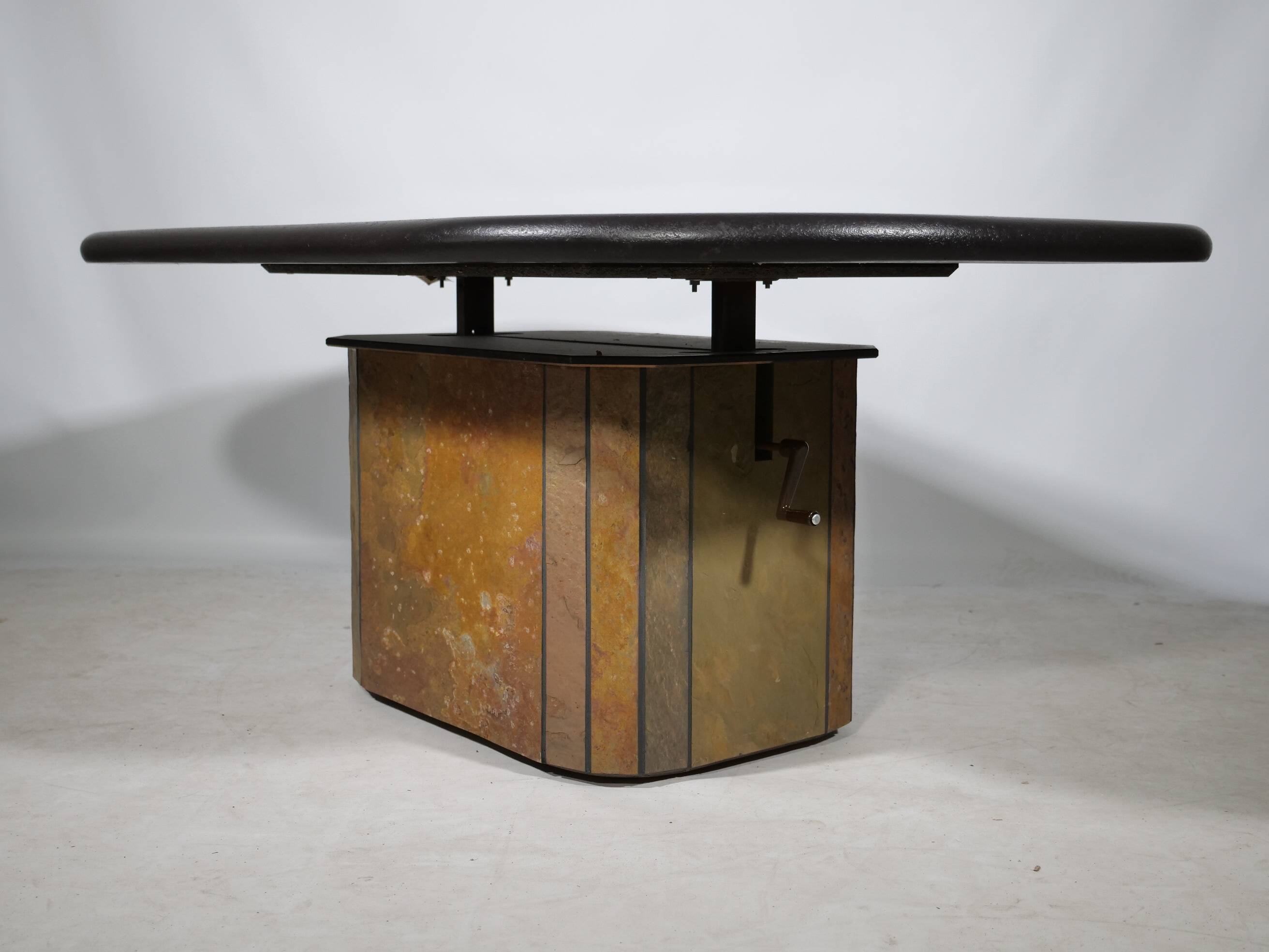 Brutalist stone copper brass design coffee table by Paul Kingma, 70s 80s