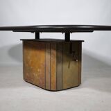Table basse brutaliste en pierre, cuivre et laiton par Paul Kingma, années 70-80