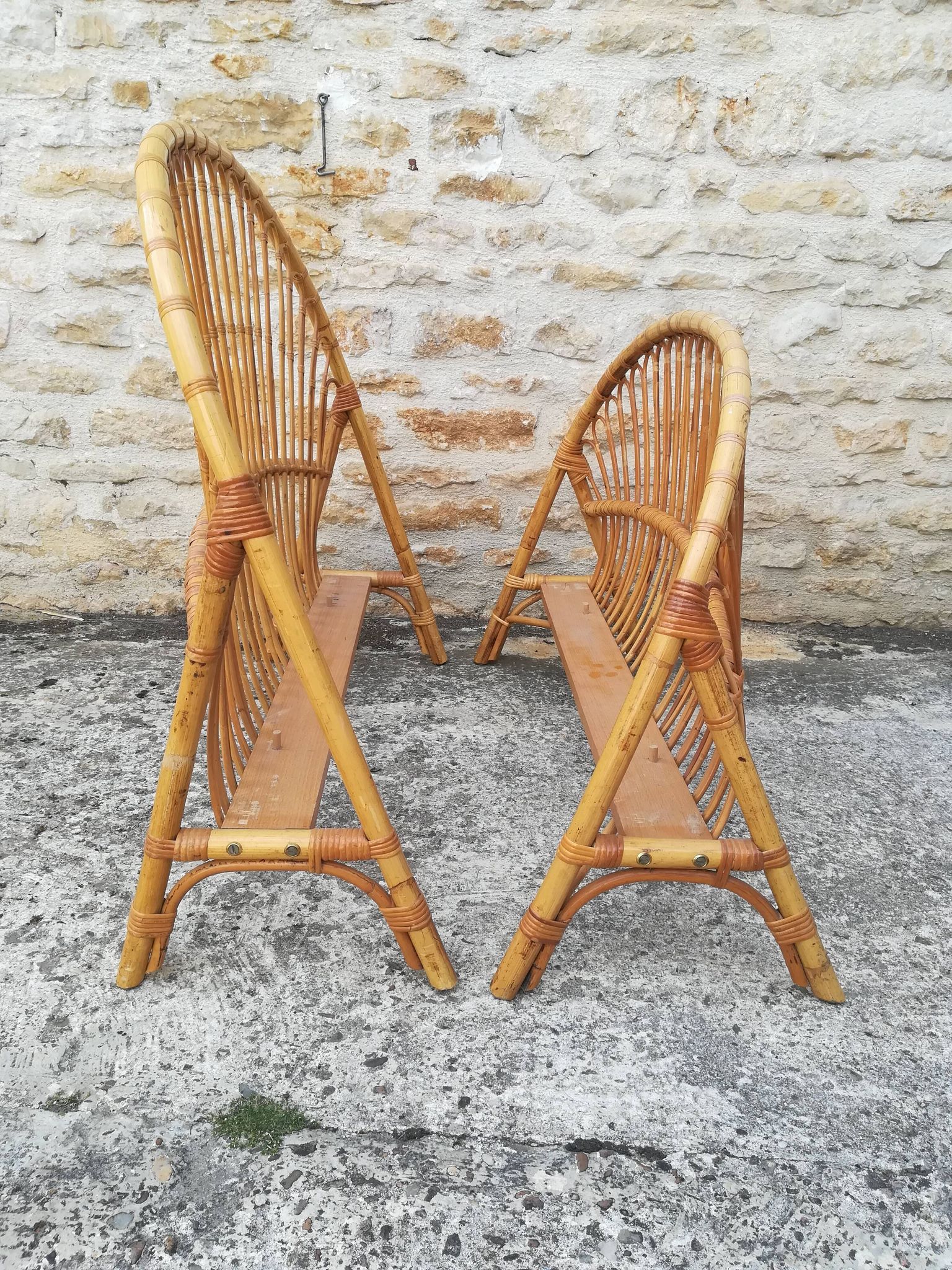 Tête et pied de lit corbeille en rotin