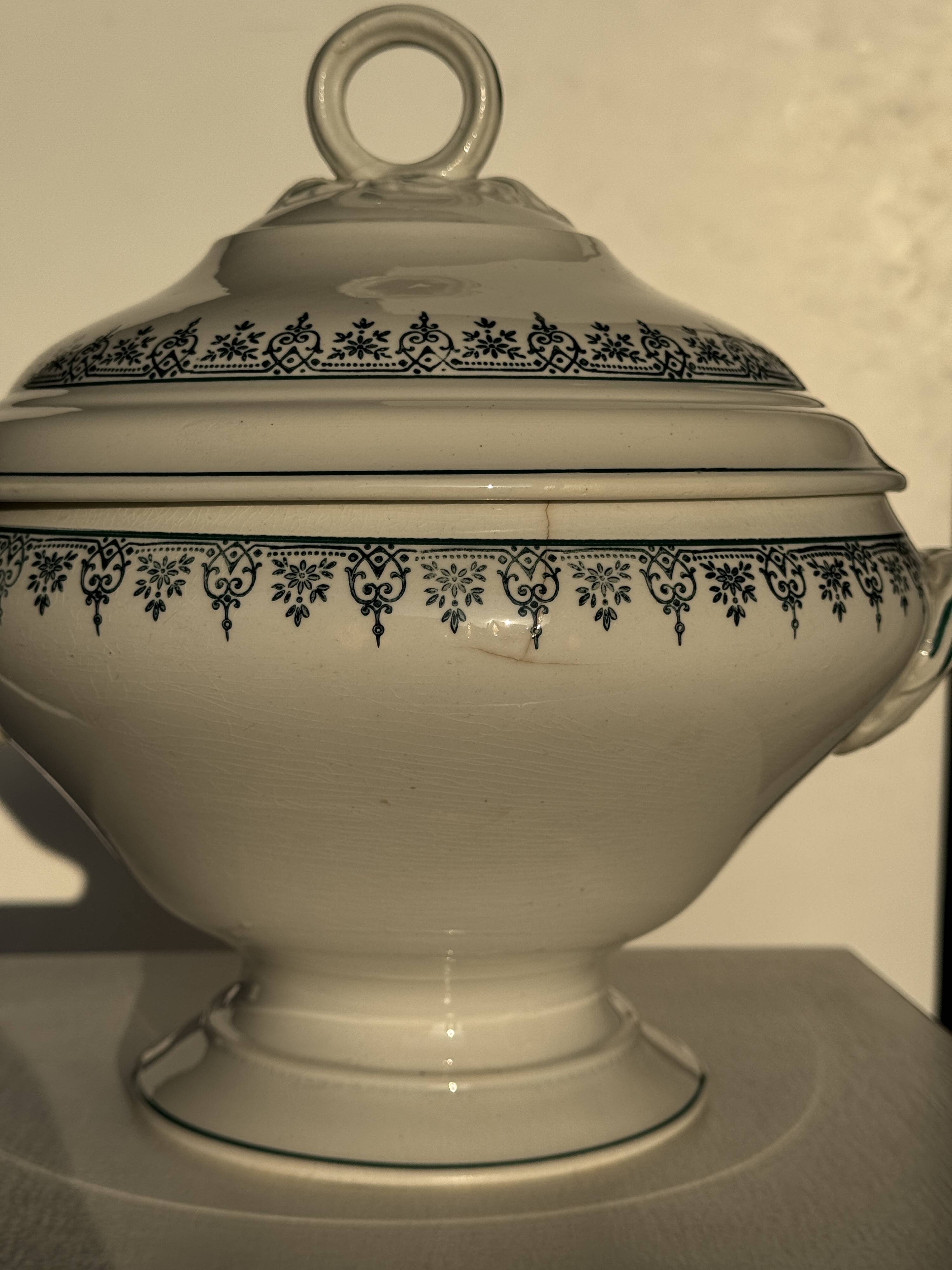 Covered soup tureen or vegetable dish in Saint Amand earthenware H29 D28