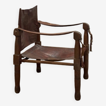 Fauteuil Safari ancien en cuir