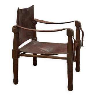 Fauteuil Safari ancien en cuir