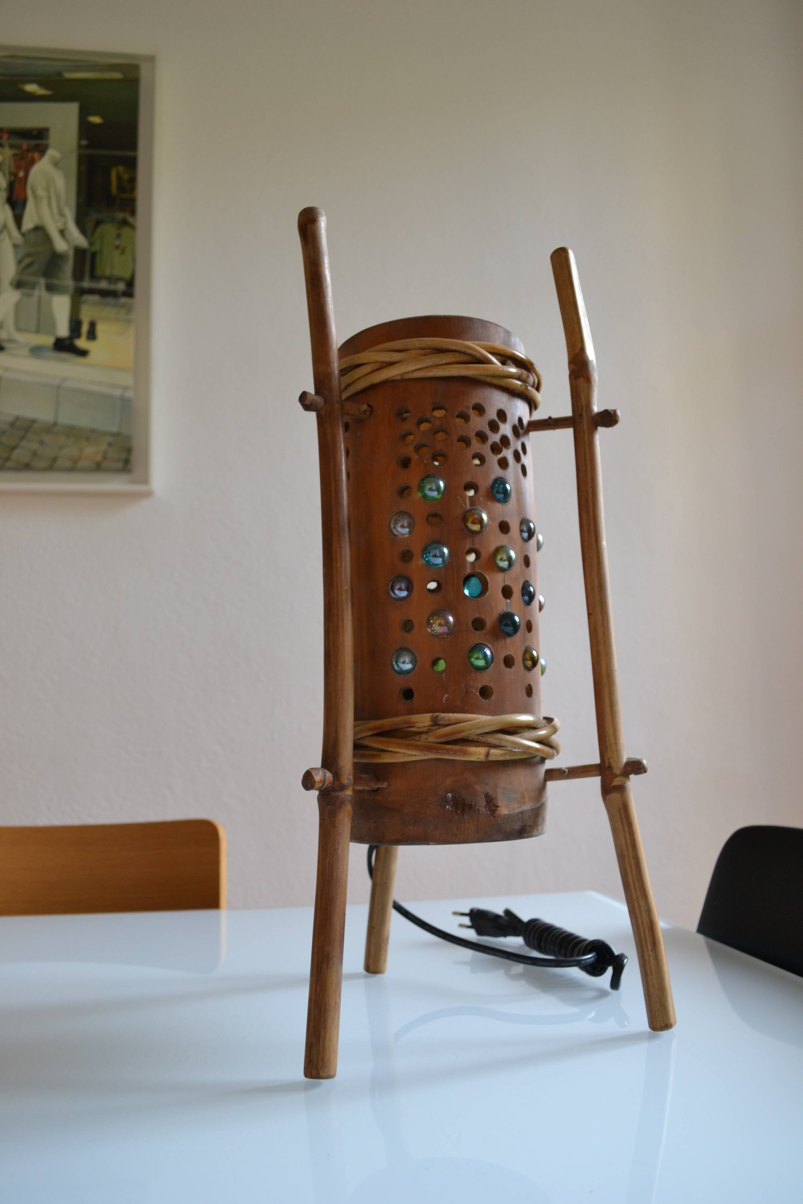 Lampe vintage tripode en bambou
