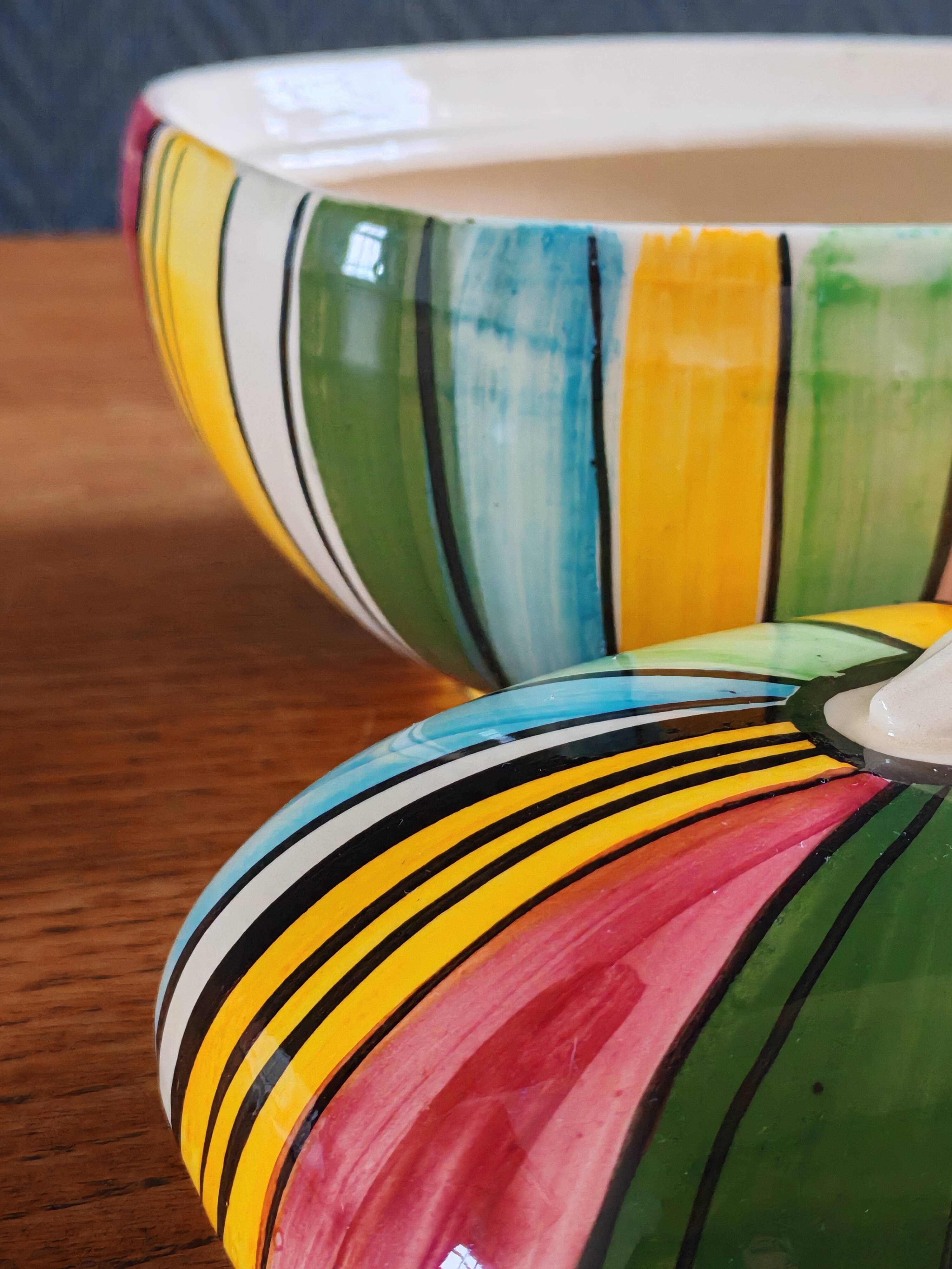 Vintage Ceramic Bonbonnière with Colourful Stripes - Jewellery Box