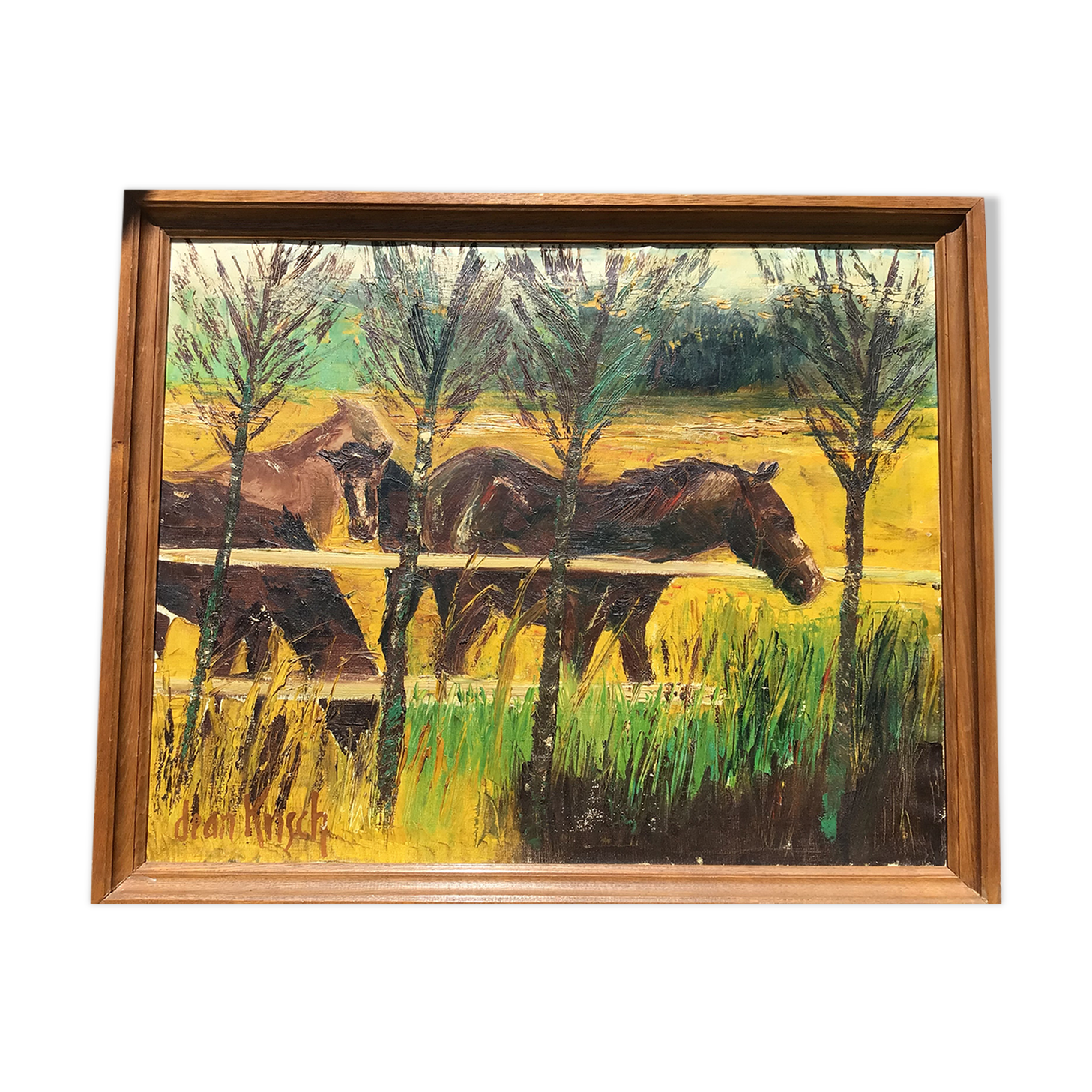 Oil on canvas Horses signed J.Kirsch 1961 (88x72)