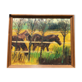 Huile sur toile Les chevaux signée J.Kirsch 1961 (88x72)