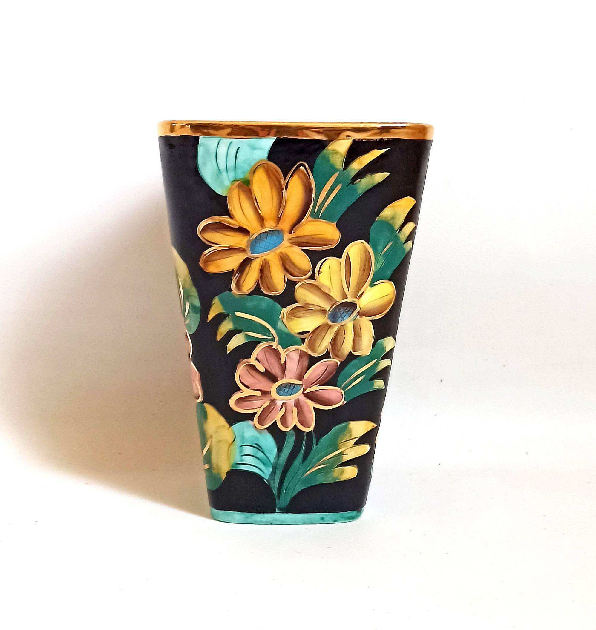 Vase Vallauris Monaco décor floral Hauteur 25,3 cm