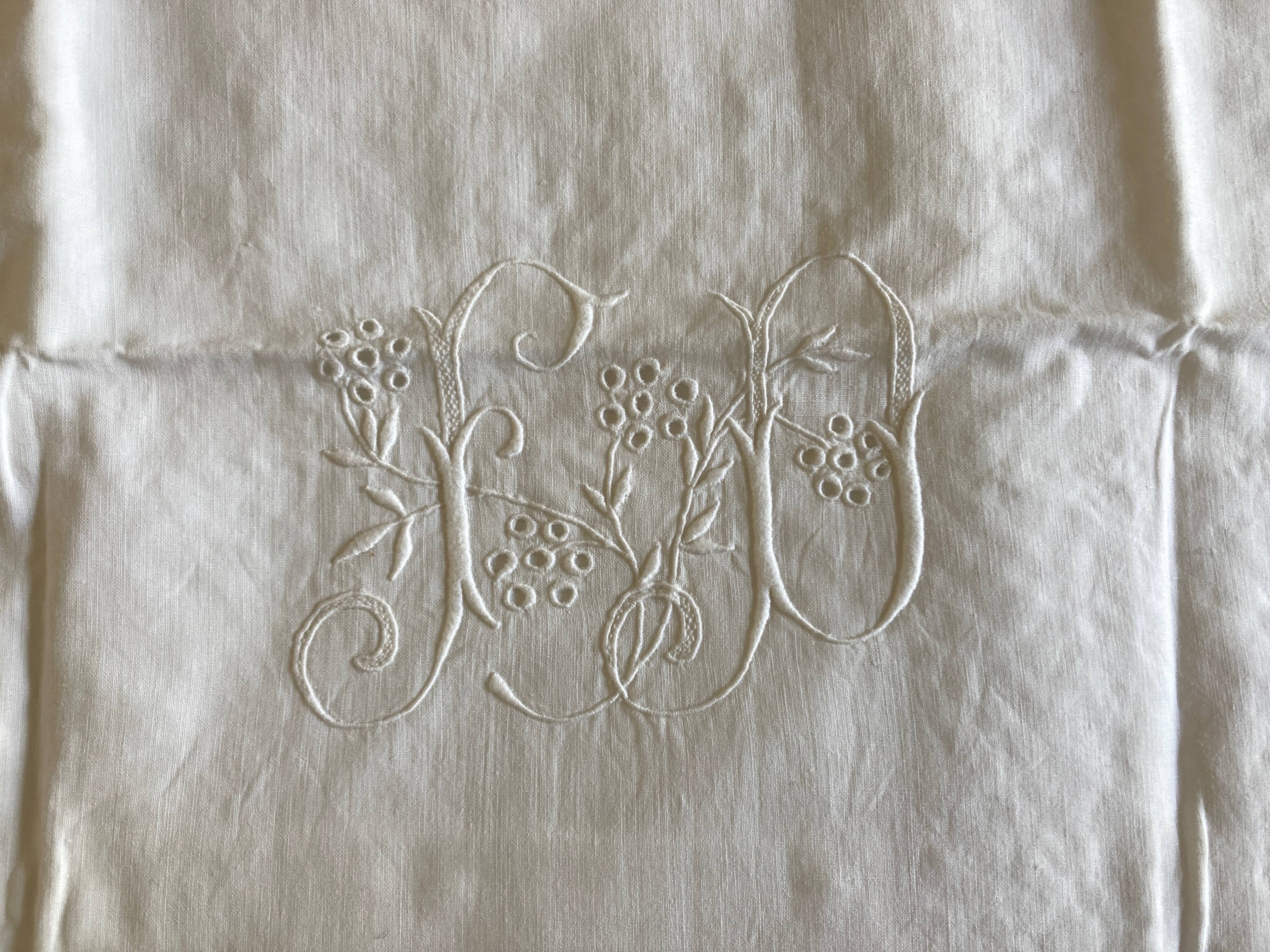 Pair of embroidered 19th linen linen pillowcases