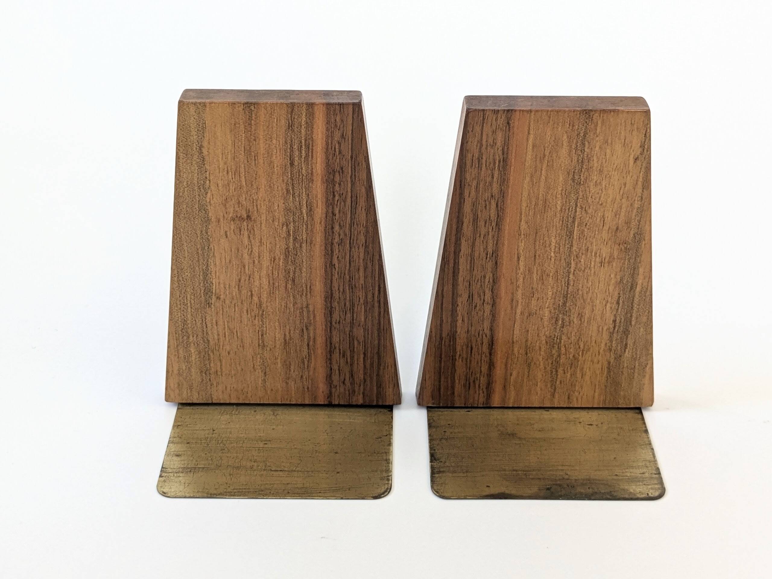 1960s Bookends | Set of 2 | Wood, Ceramic & Brass