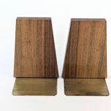 1960s Bookends | Set of 2 | Wood, Ceramic & Brass