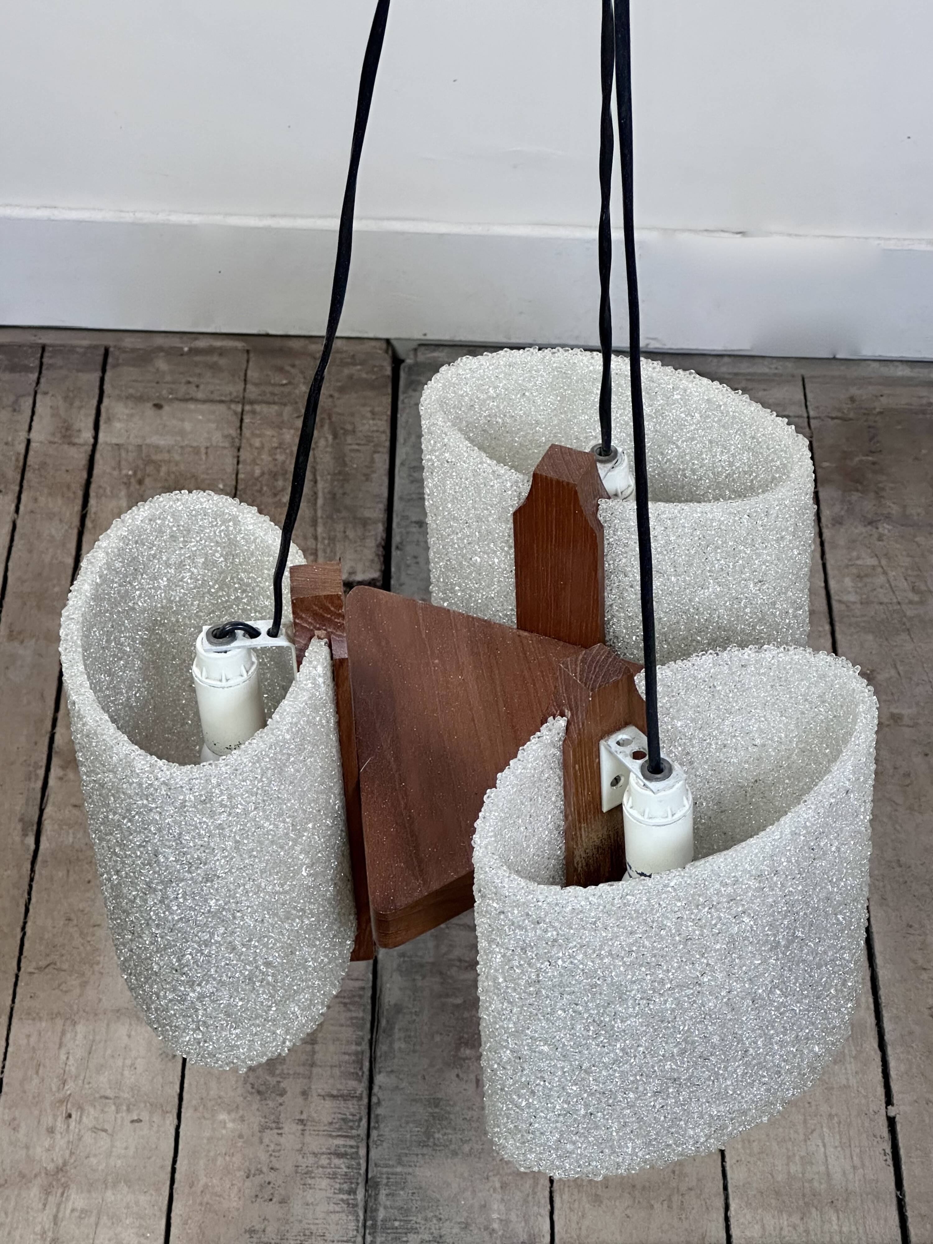 Vintage 1960s Scandinavian teak and perspex chandelier