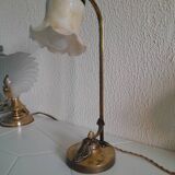 Brass lamp with art deco pearly opaline