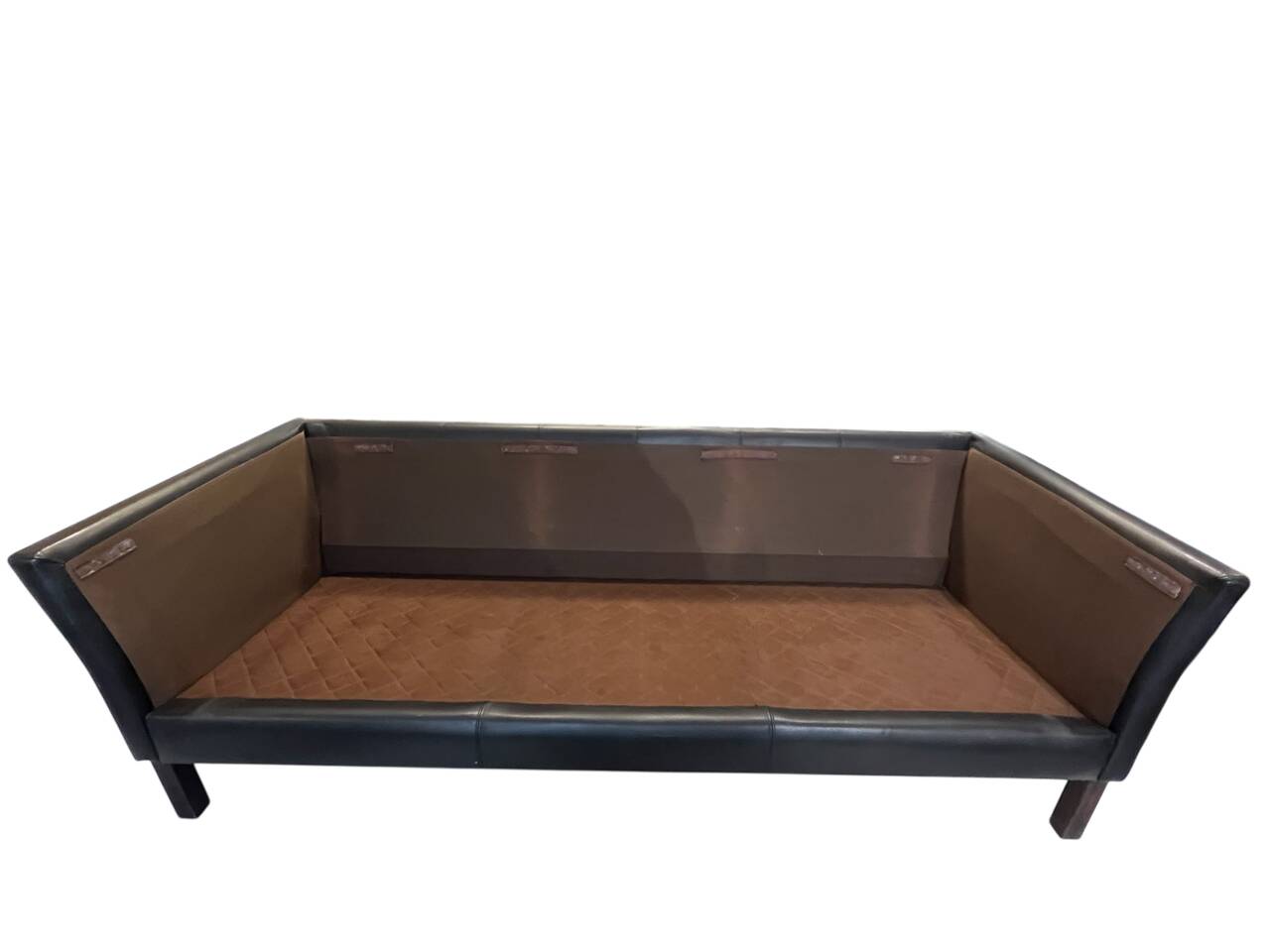 Black leather three-seater sofa