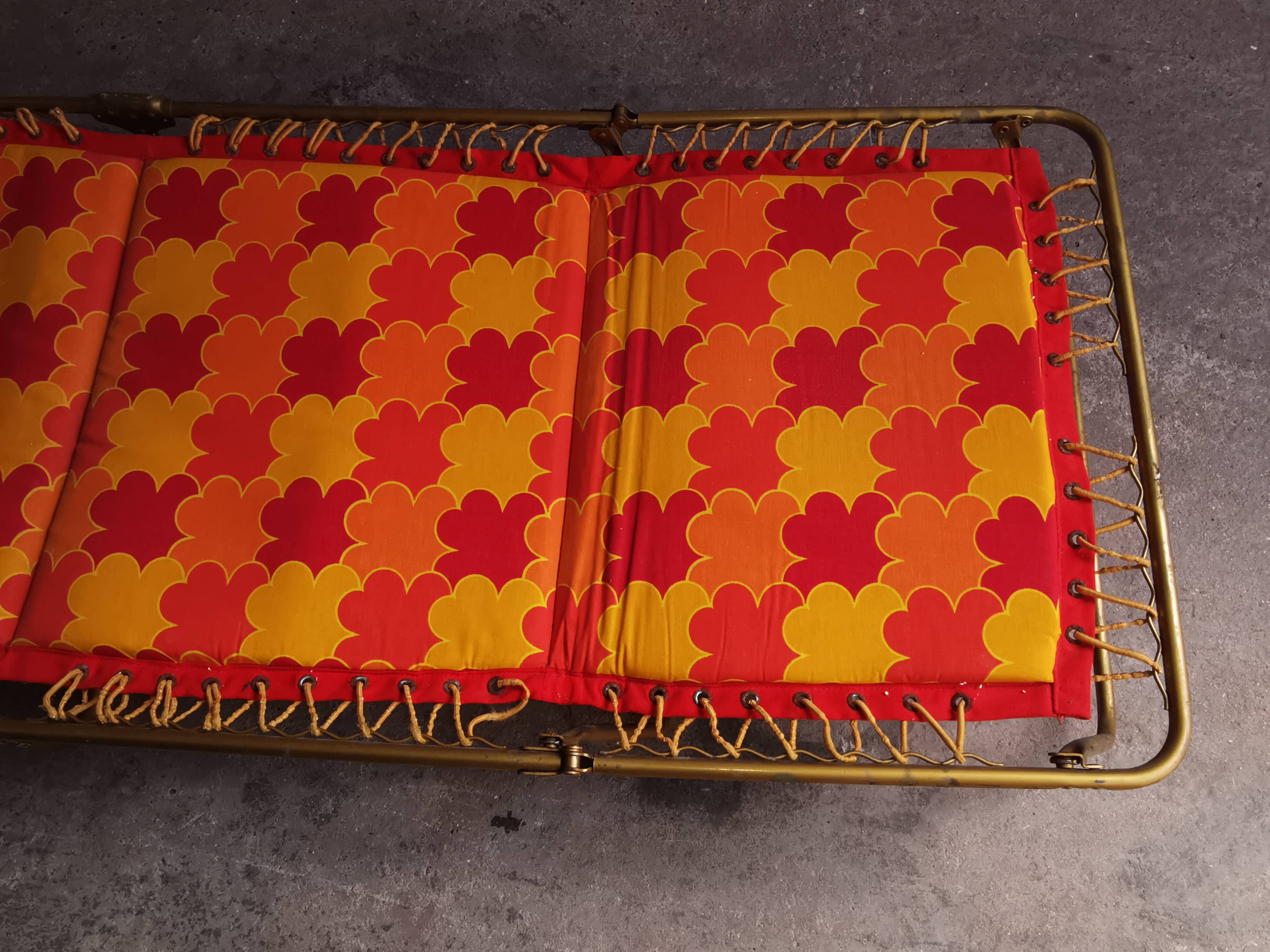 Orange sun lounger, deckchair, vintage 70's lafuma camping lounge chair
