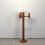 Turned solid pine floor lamp by Uno Kristiansson for Luxus Sweden, 1970s