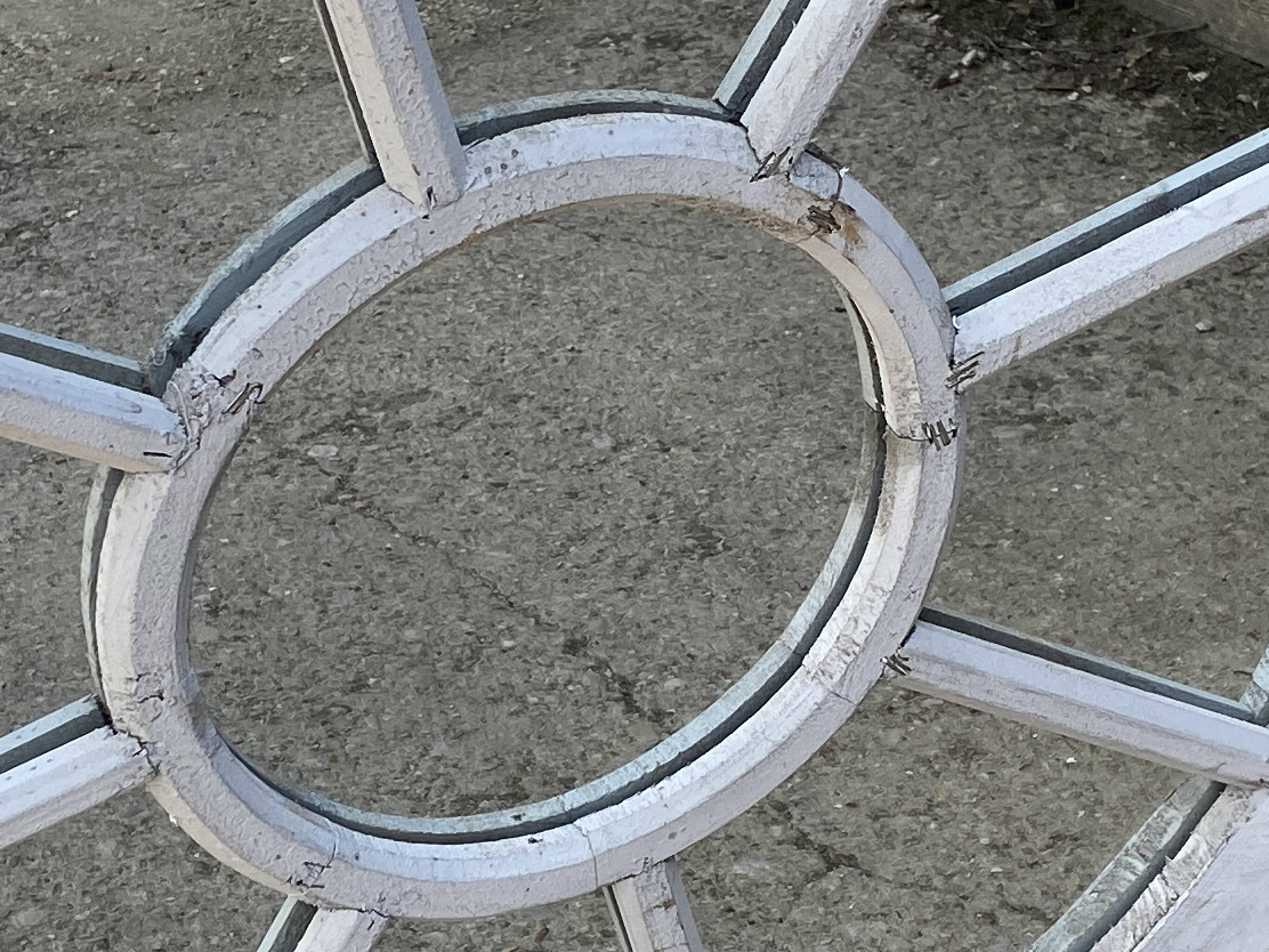 Large vintage gray cart wheel wooden wall mirror