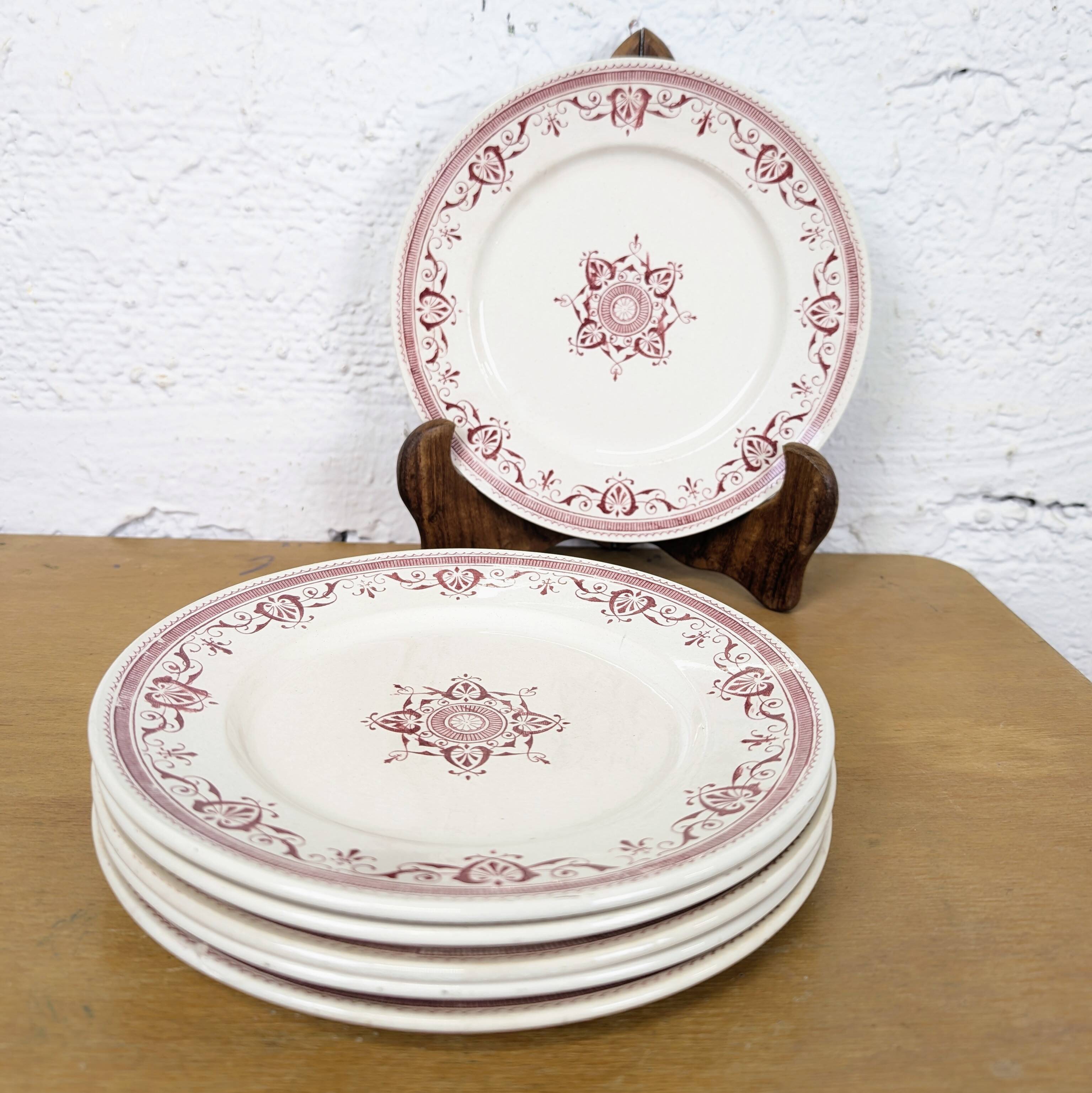 6 dessert plates Terre de Fer Creil and Montereau - Amiral decoration