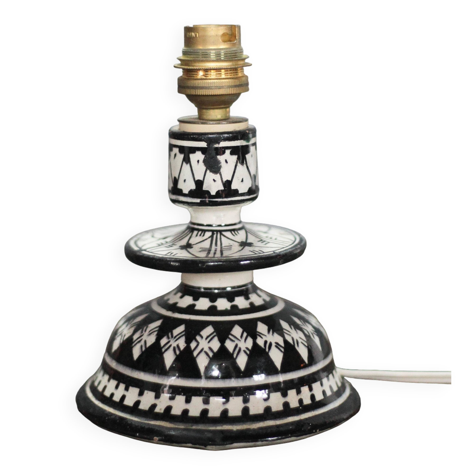 Moroccan glazed terracotta table lamp from Safi, ceramic bedside lamp.
