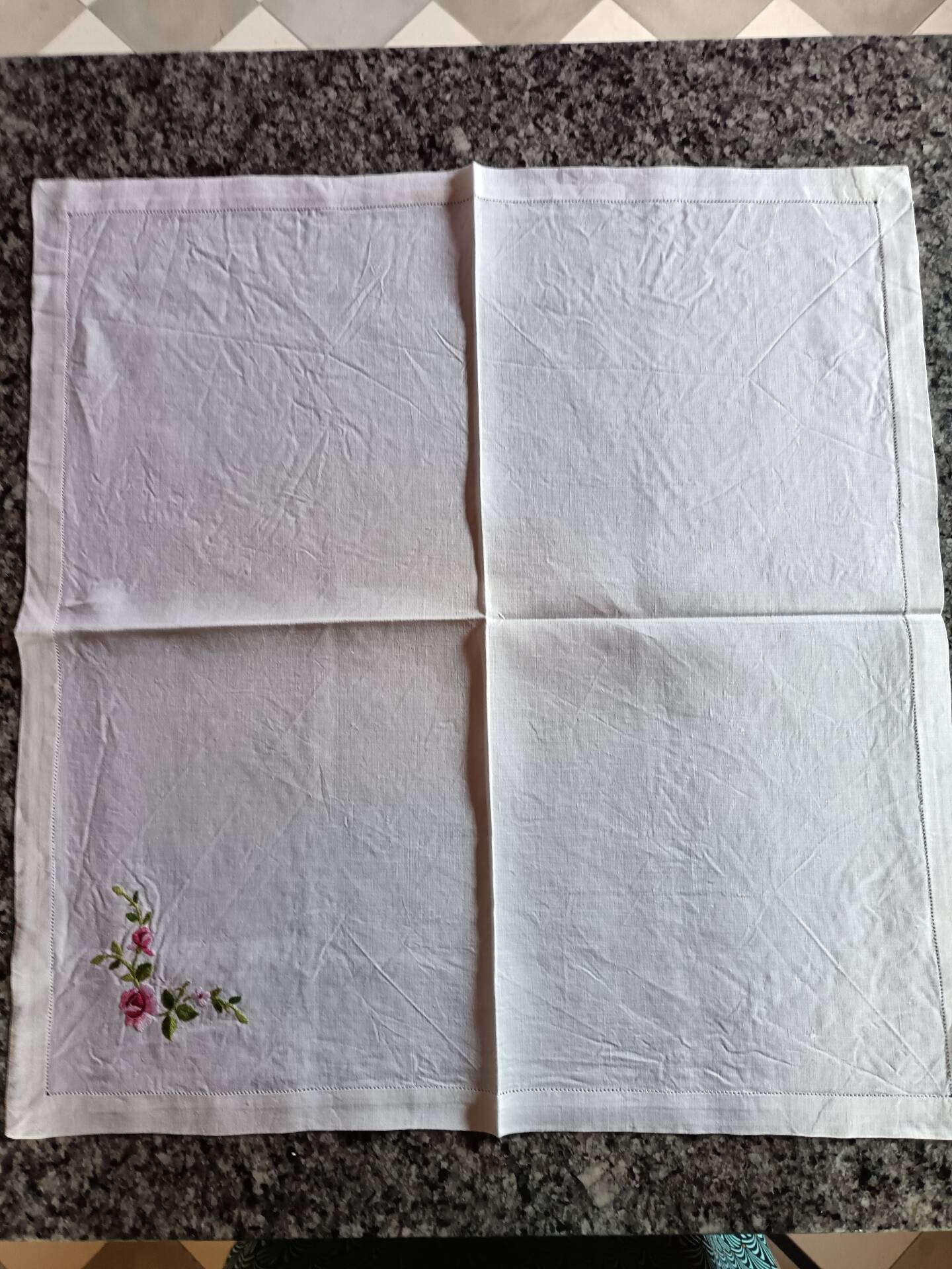 Large antique hand-embroidered tablecloth