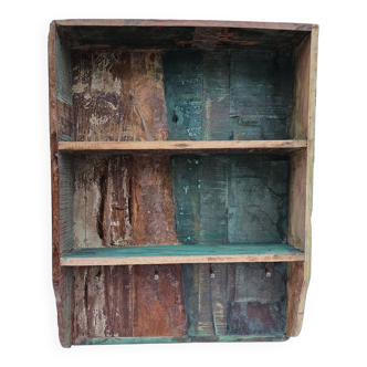 Etagère murale 3 étagères + 4 crochets fonte en bois polychrome