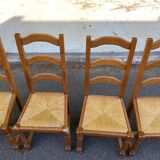 4 solid wood chairs in medium oak straw with high farmhouse backrest