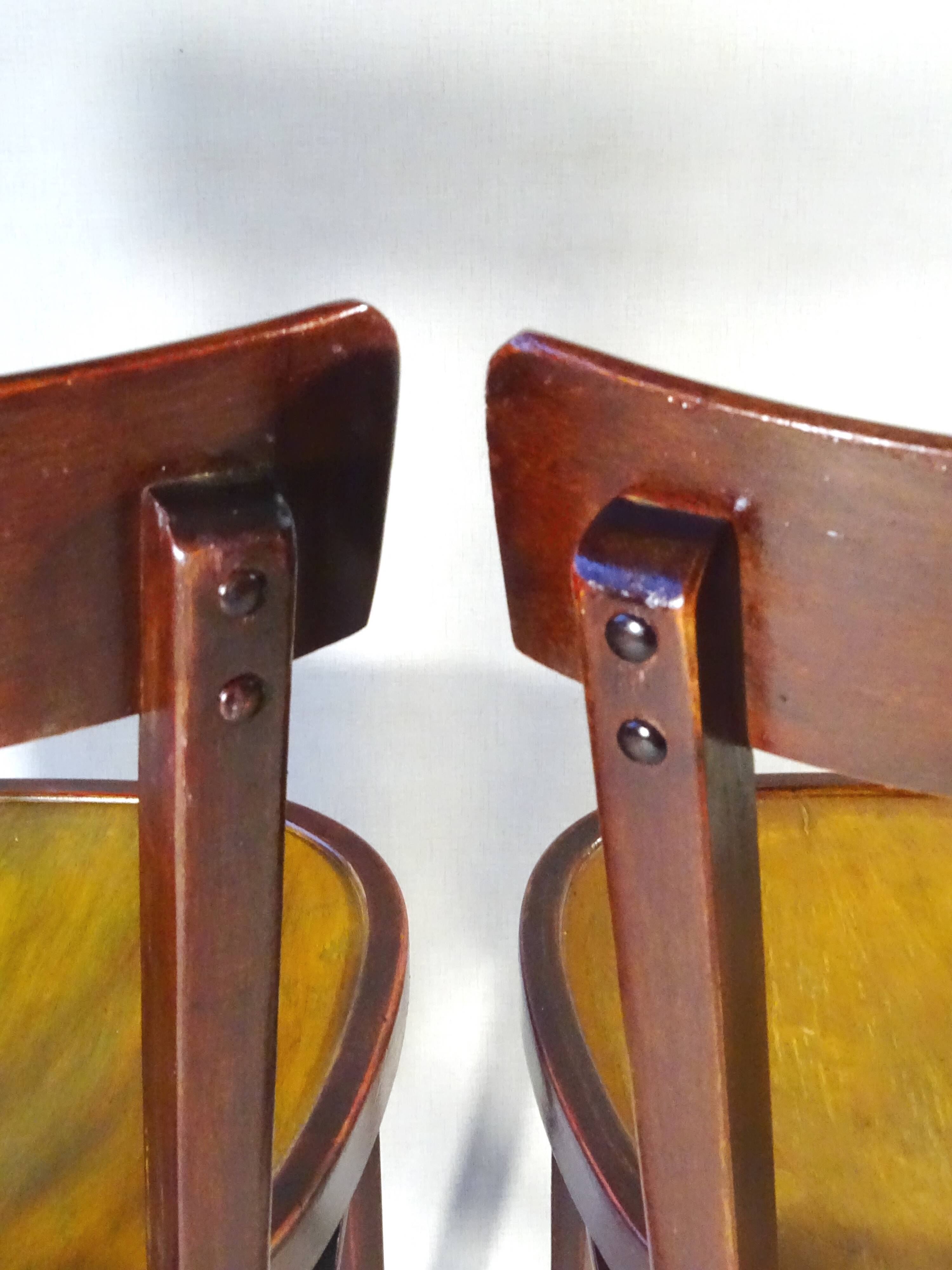 Two Baumann No. 43 bistro chairs from 1950, two-tone