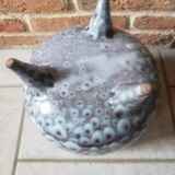 Tripod enamelled ceramic pot shape with lid