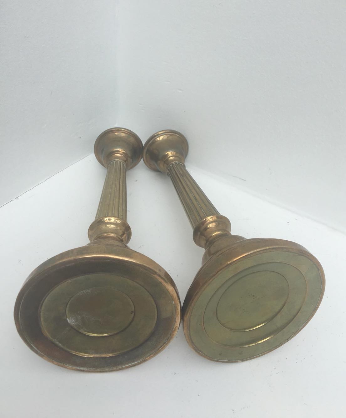 Pair antique bronze candlesticks