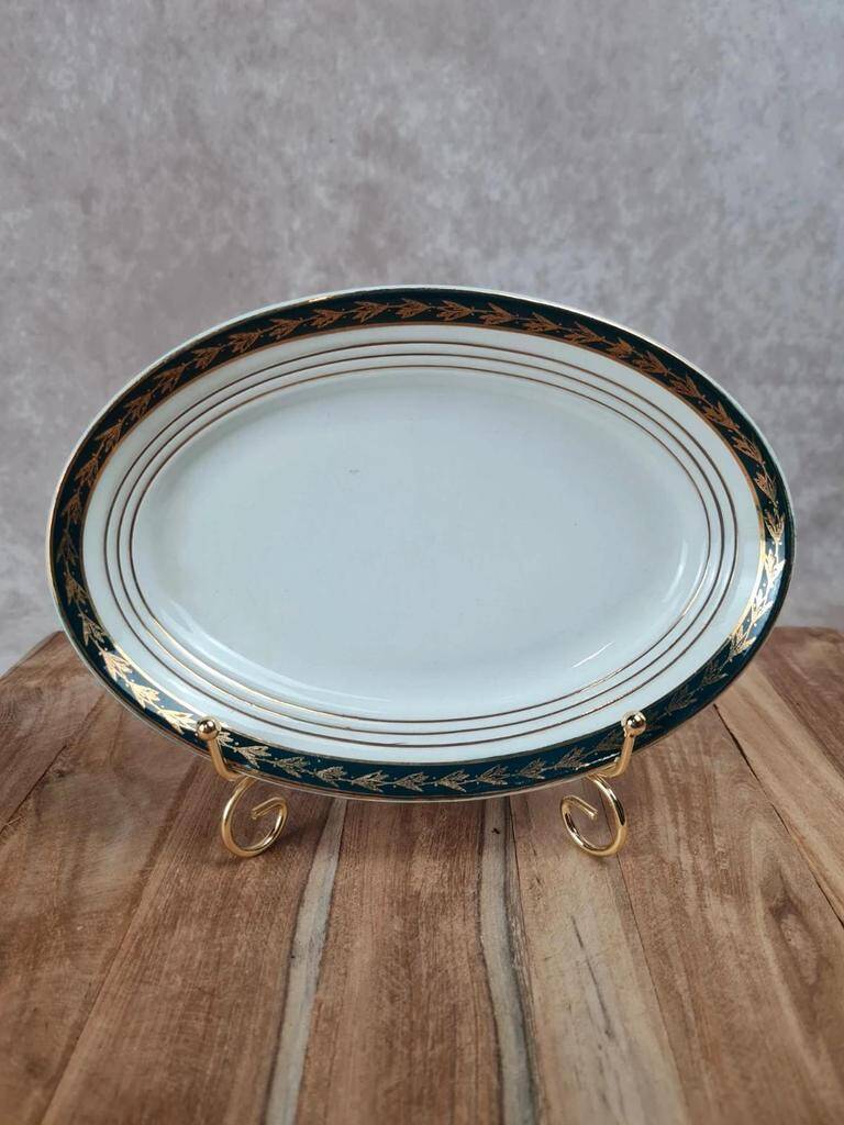 Oval dish Céranord Saint-Amand green & gold