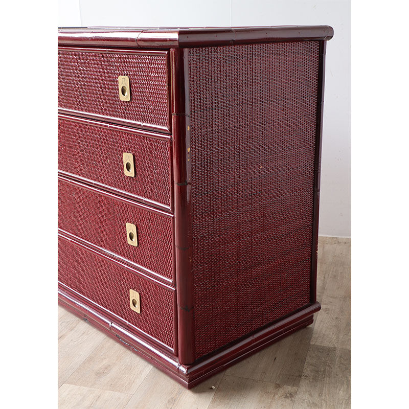 Vintage Dal Vera chest of drawers in bamboo and wicker, 1960